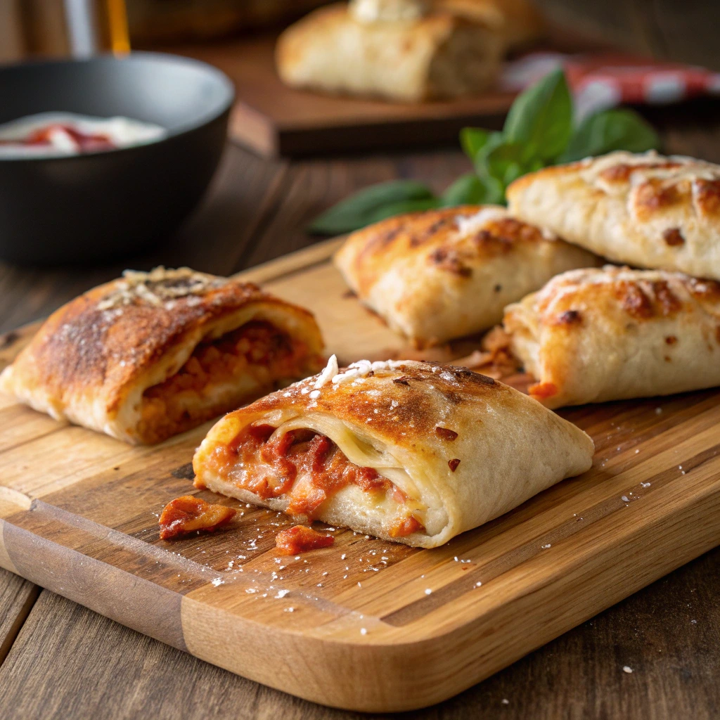 Freshly baked pizza rolls recipe with golden crust