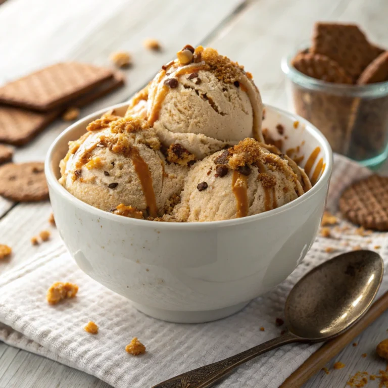 Bowl of creamy Cookie Butter Ice Cream