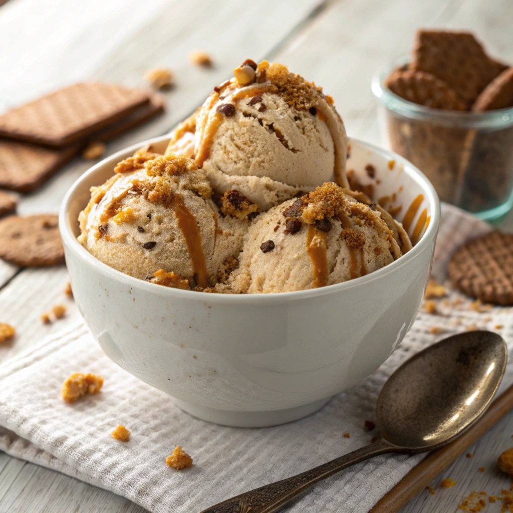 Bowl of creamy Cookie Butter Ice Cream