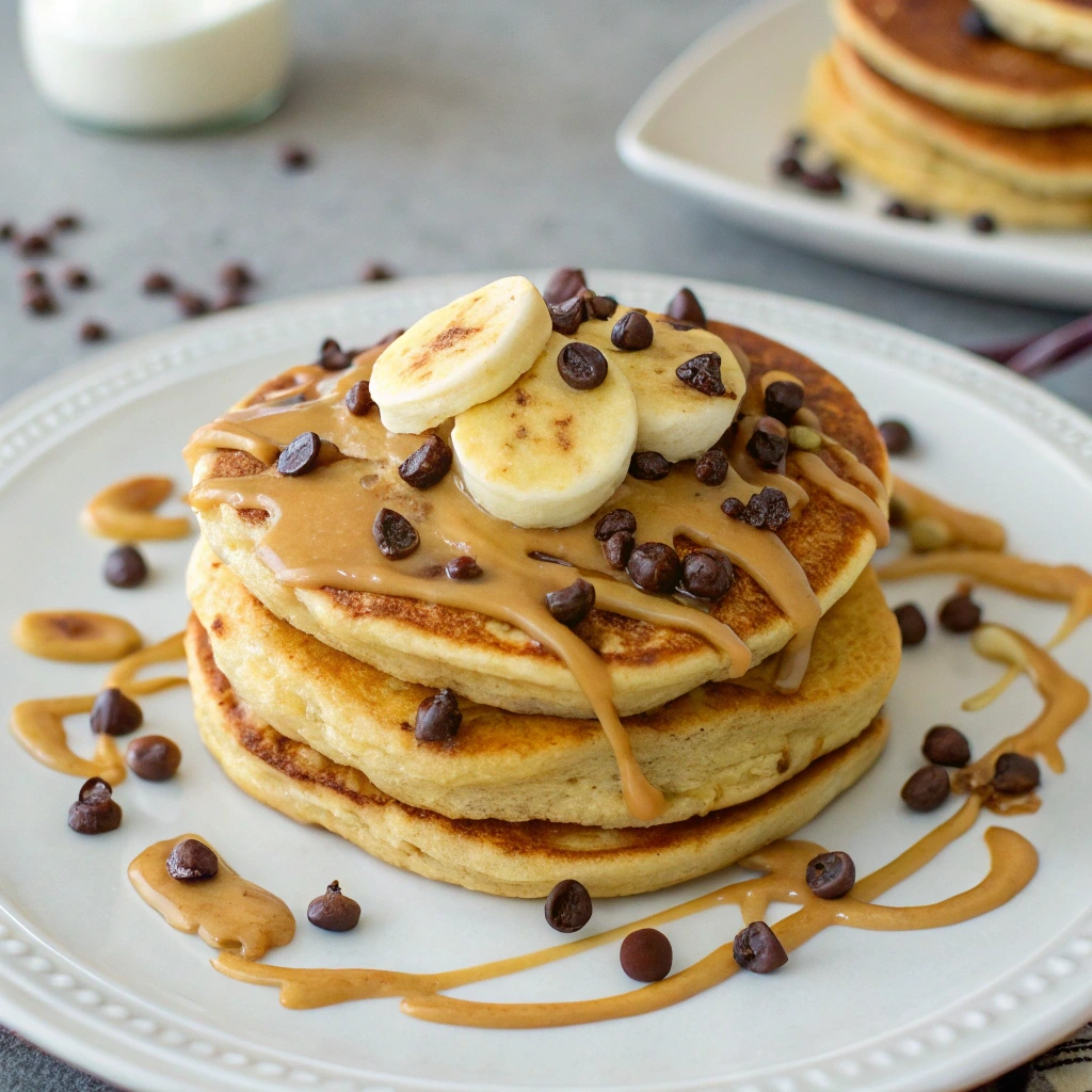 Eggless pancakes with bananas and chocolate chips