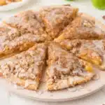 Delicious apple pie pizza topped with cinnamon and apples, a unique dessert treat