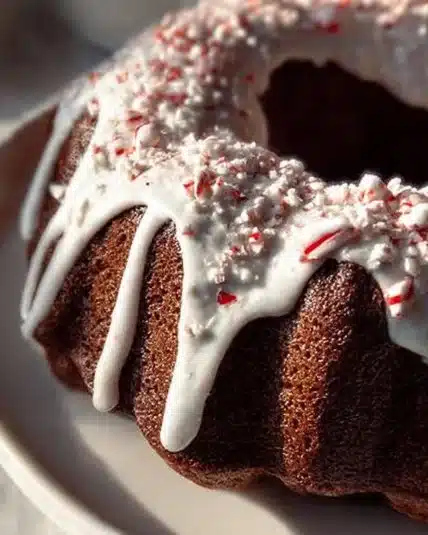 Chocolate Bundt Cake with a Peppermint Glaze on top