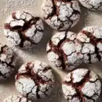 Plate of delicious homemade Chocolate Crinkle Cookies with powdered sugar