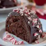 Delicious Chocolate Peppermint Crunch Bundt Cake with festive decorations