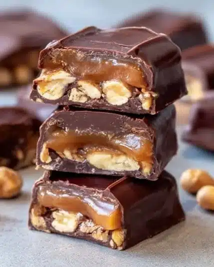 Homemade Keto Snickers Bars with low-carb ingredients for a guilt-free snack.