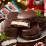 Peppermint Chocolate Bark pieces on a white plate, topped with crushed candy canes