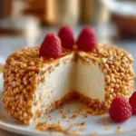 Delicious Rice Krispie Cheesecake topped with crispy treats and creamy filling